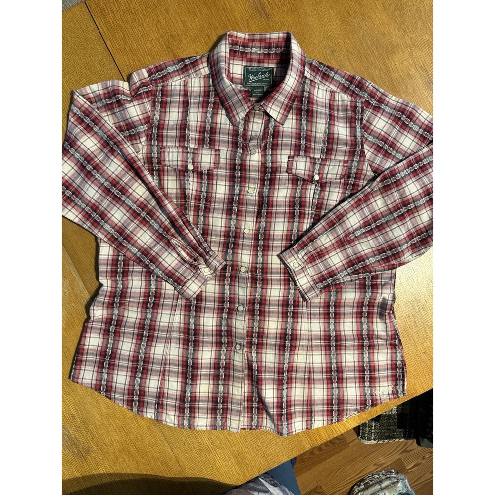 Woolrich Shirt Womens 2XL Pearl Snap Button Up Red Plaid Western Long Sleeve